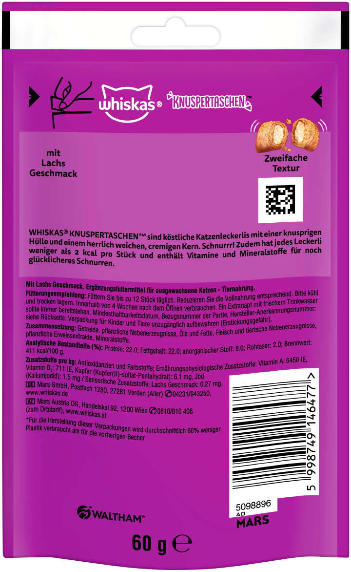 whiskas Katzenleckerli Knuspertaschen mit Lachs